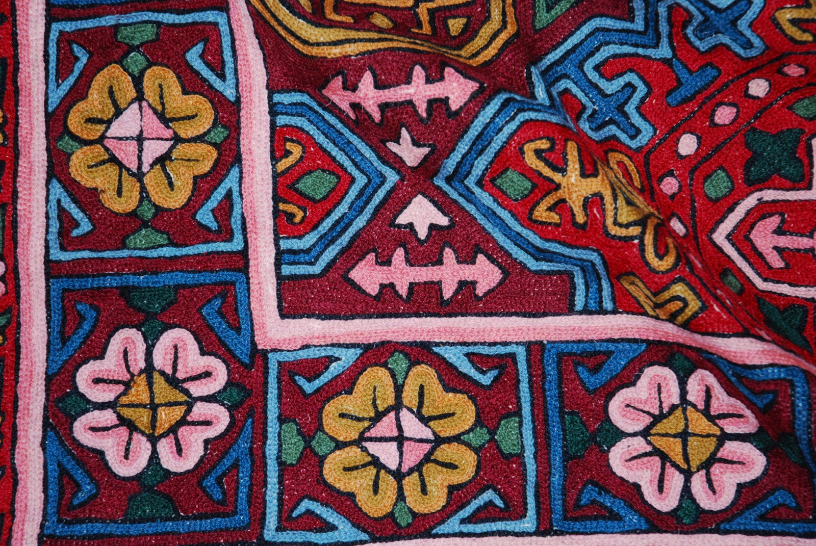 Kashmir Wool Tapestry Kilim Area Rug, Multicolor Wool Embroidery 9x12 feet #CWR108102