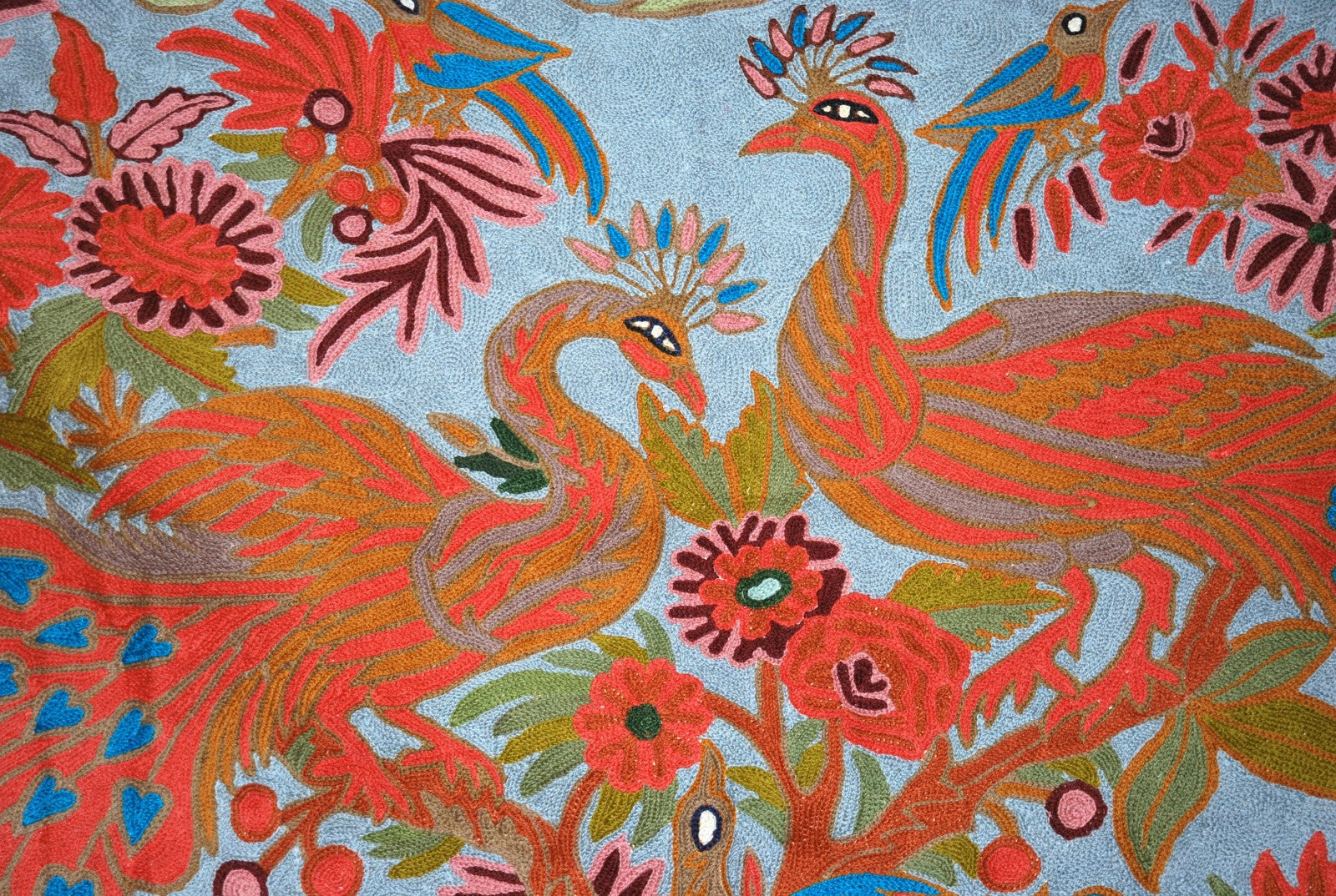 Kashmiri Wool Tapestry Area Rug "Peacocks", Multicolor Embroidery 3x5 feet #CWR15117