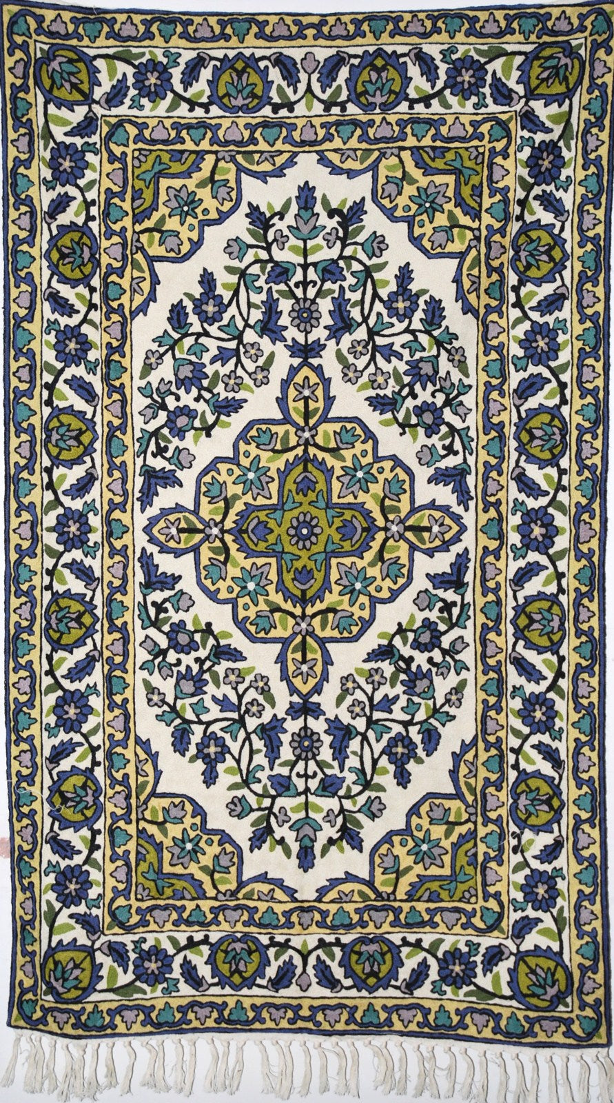 Kashmiri Wool Tapestry Area Rug, Multicolor Embroidery 3x5 feet #CWR15125
