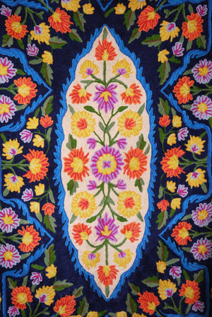 Kashmiri Wool Tapestry Area Rug, Multicolor Embroidery 3x5 feet #CWR15133