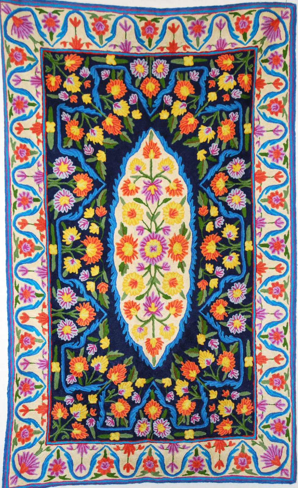 Kashmiri Wool Tapestry Area Rug, Multicolor Embroidery 3x5 feet #CWR15133