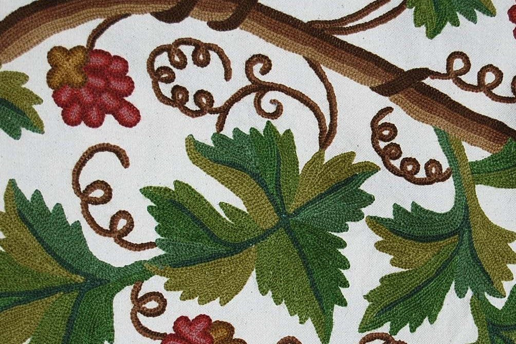 Custom Made Crewel Embroidered Pre-Order Fabric "Grapevine", Multicolor #3303