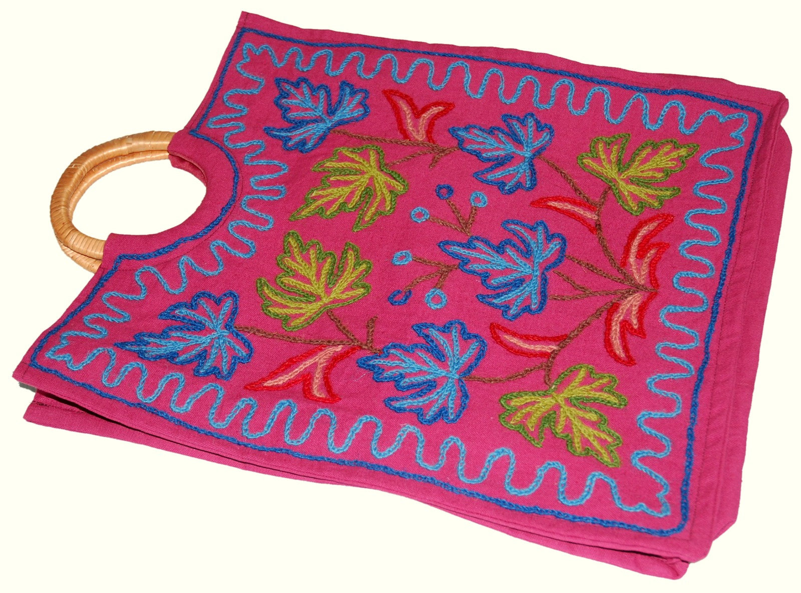 Crewel Embroidered Cotton Handbag, Shopping Carry Bag Multicolor #CBG312