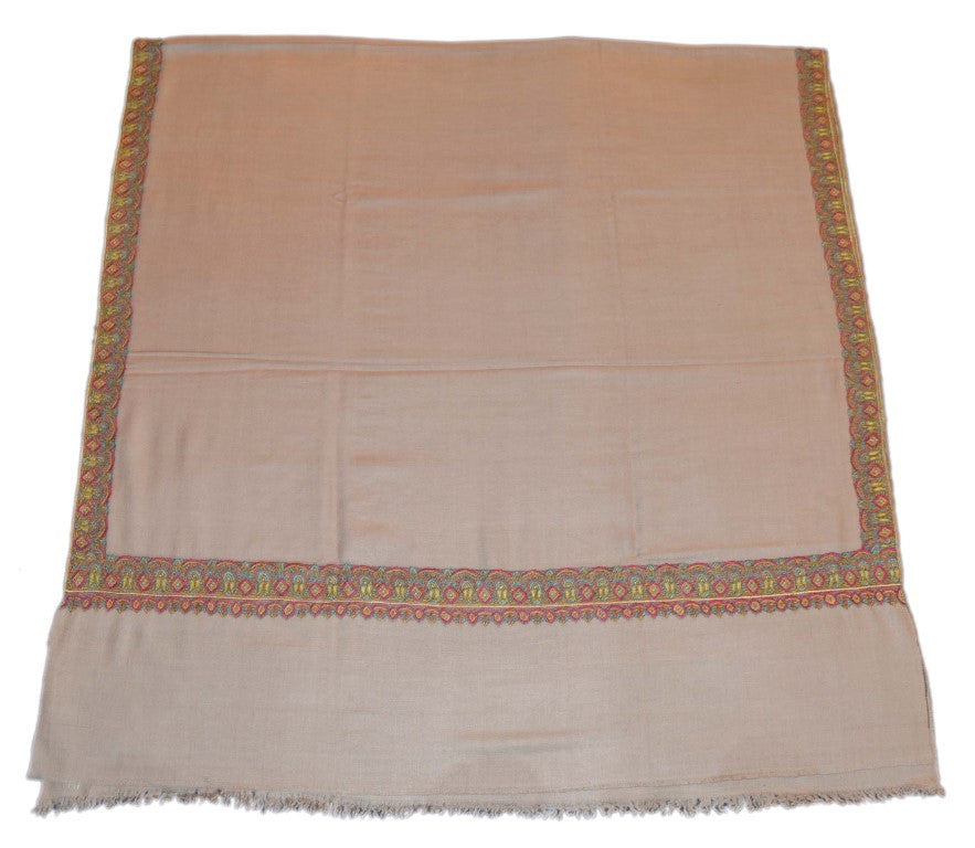 Handloom Pashmina "Cashmere" Embroidered Shawl Grey, Multicolor Embroidery #PDR-005