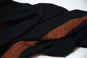Handloom Pashmina "Cashmere" Embroidered Shawl Black, Multicolor Embroidery #PDR-006