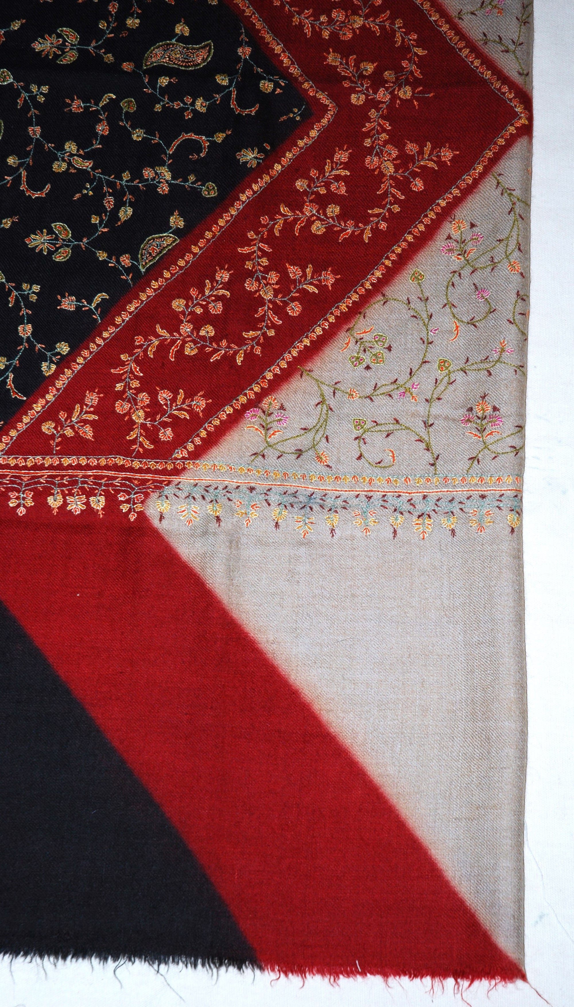 Kashmir Pashmina "Sozni" Needlework Embroidered "Cashmere" Shawl, Multicolor #PJL-104