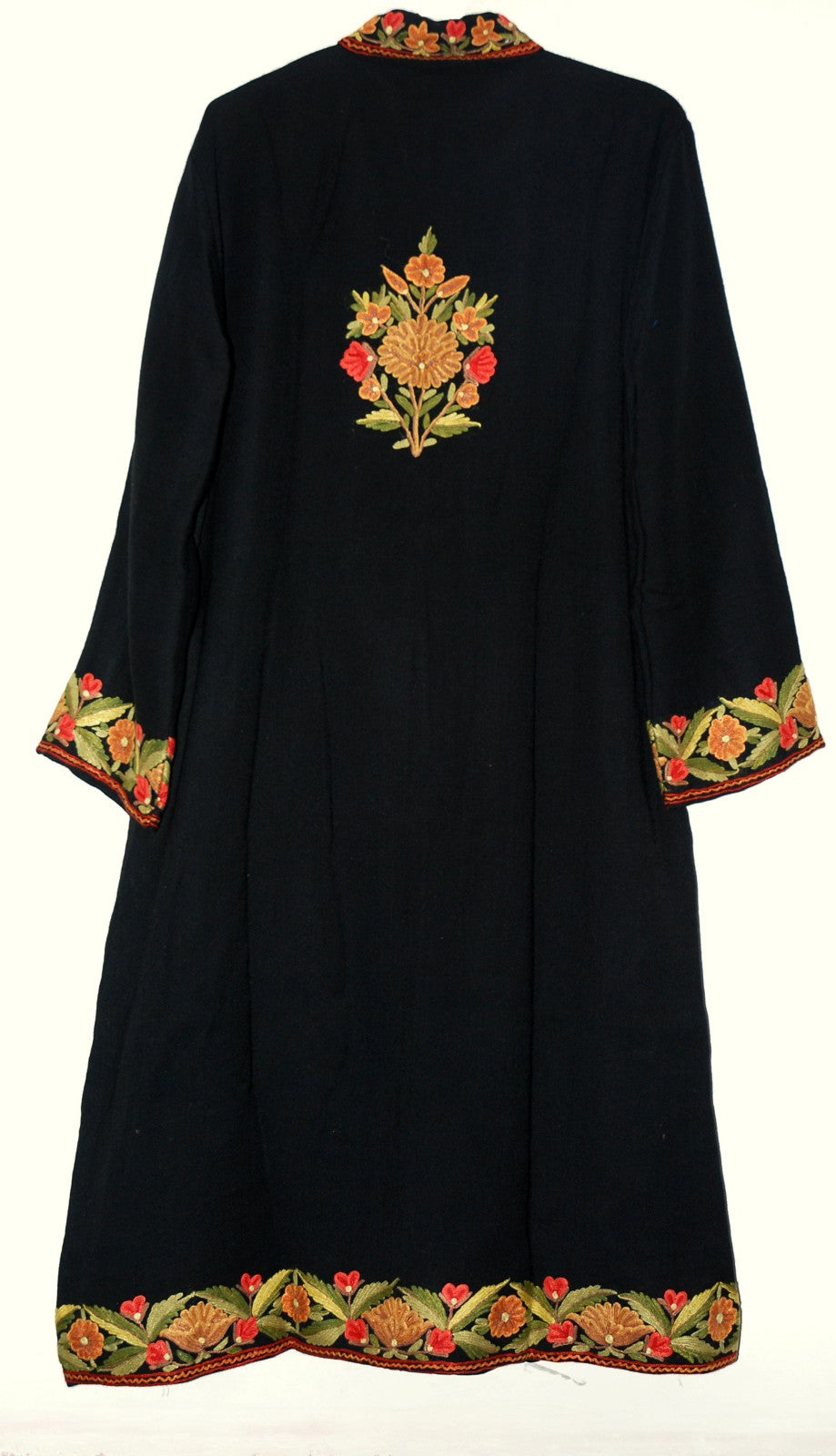 Woolen Coat Long Jacket Black, Multicolor Embroidery #BD-125