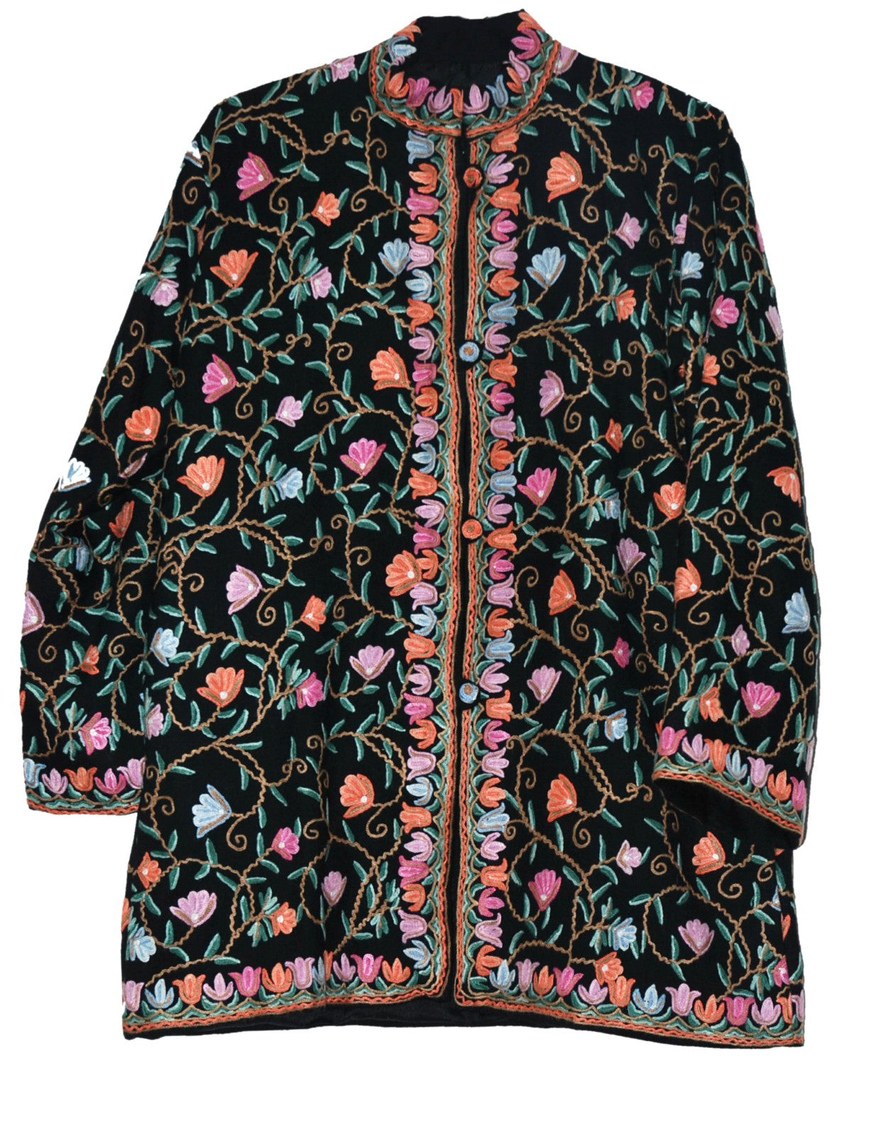 Embroidered Woolen Jacket Black, Multicolor Embroidery #AO-025