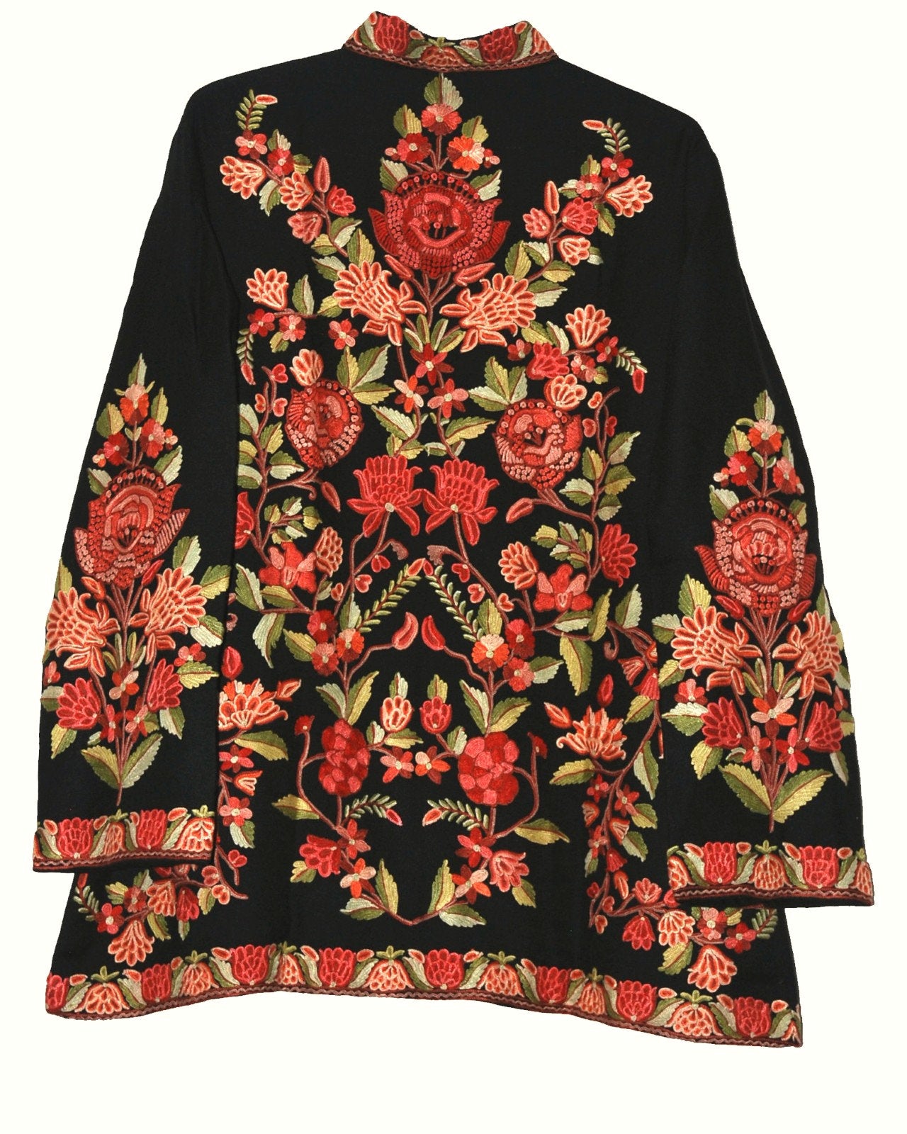 Woolen Short Jacket Black, Rust and Green Embroidery #AO-034