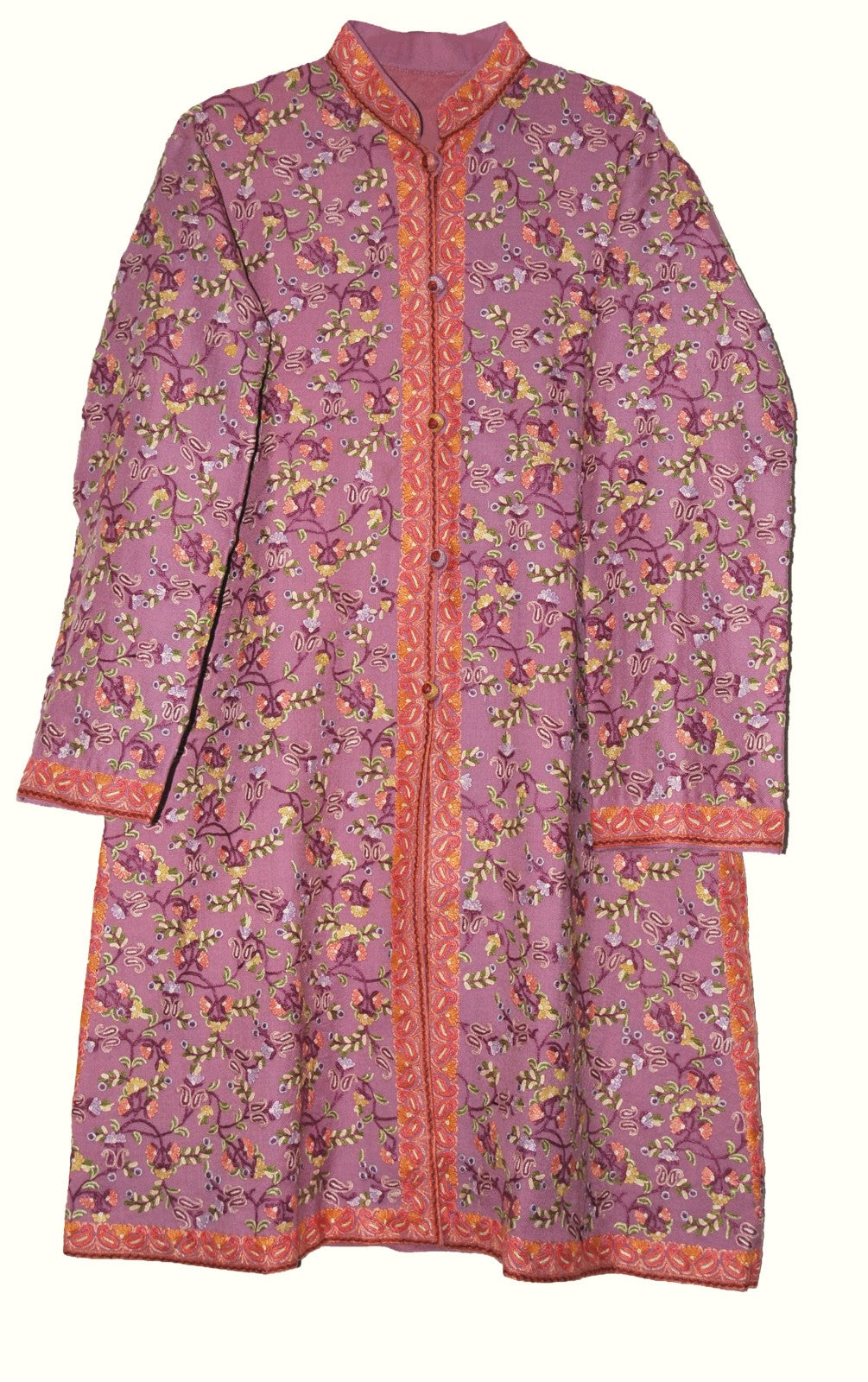 Woolen Coat Long Jacket Dull Pink, Multicolor Embroidery #AO-165