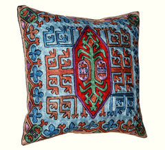 Crewel Silk Embroidered Cushion Cover, Multicolor #CW2014