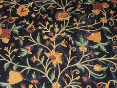 Velvet Crewel Embroidered Fabric Black, Multicolor #CV206