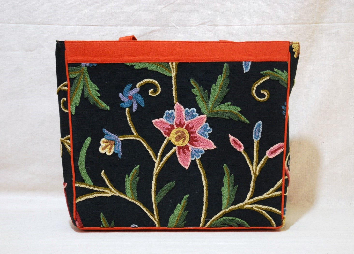 Crewel Embroidered Tote Bag, Shopping Carry Bag Black, Multicolor #CBG202