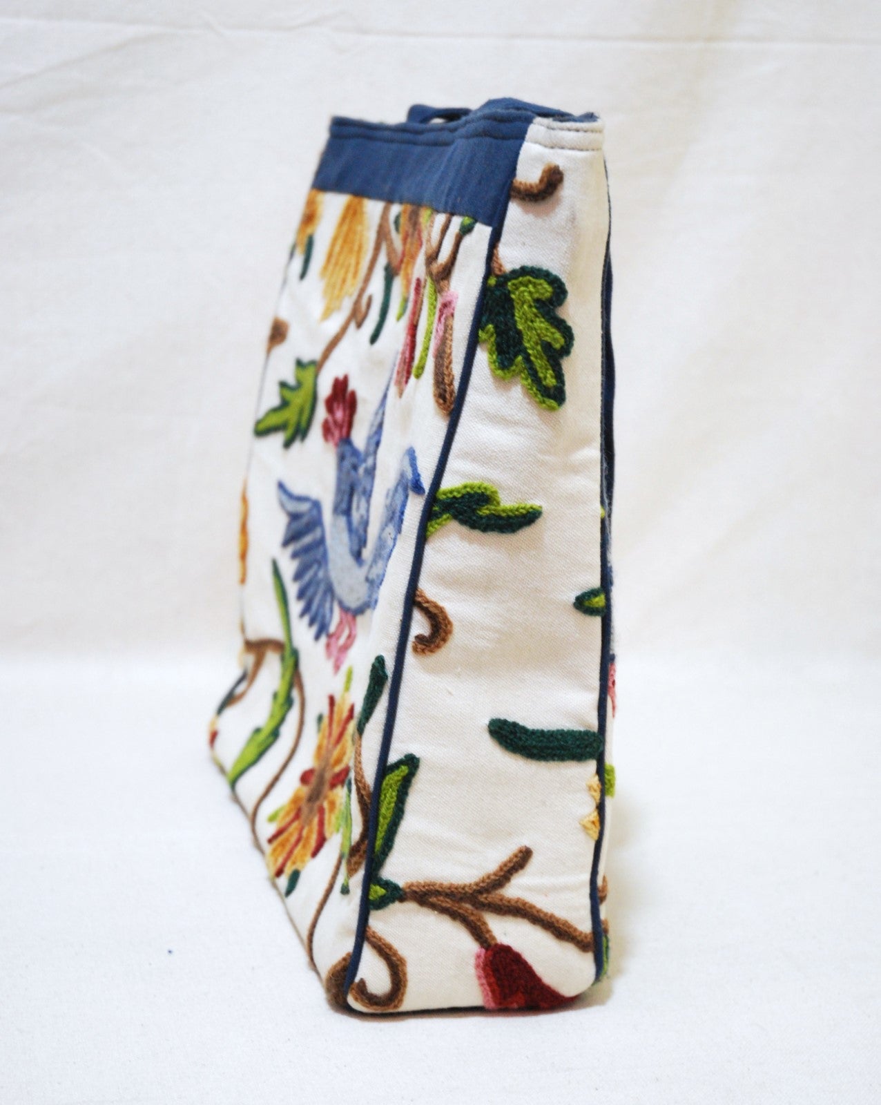 Crewel Embroidered Tote Bag, Shopping Carry Bag Cream #CBG333