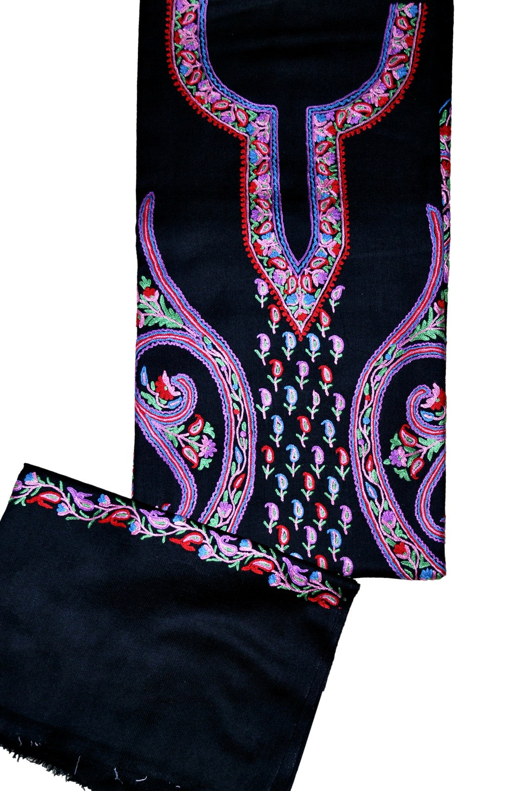 Woolen Salwar Kameez Suit Unstitched Fabric and Shawl Black, Multicolor Embroidery #FS-428