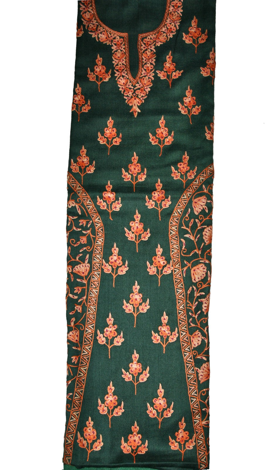 Woolen Salwar Kameez Suit Unstitched Fabric and Shawl Green, Rust Embroidery #FS-472