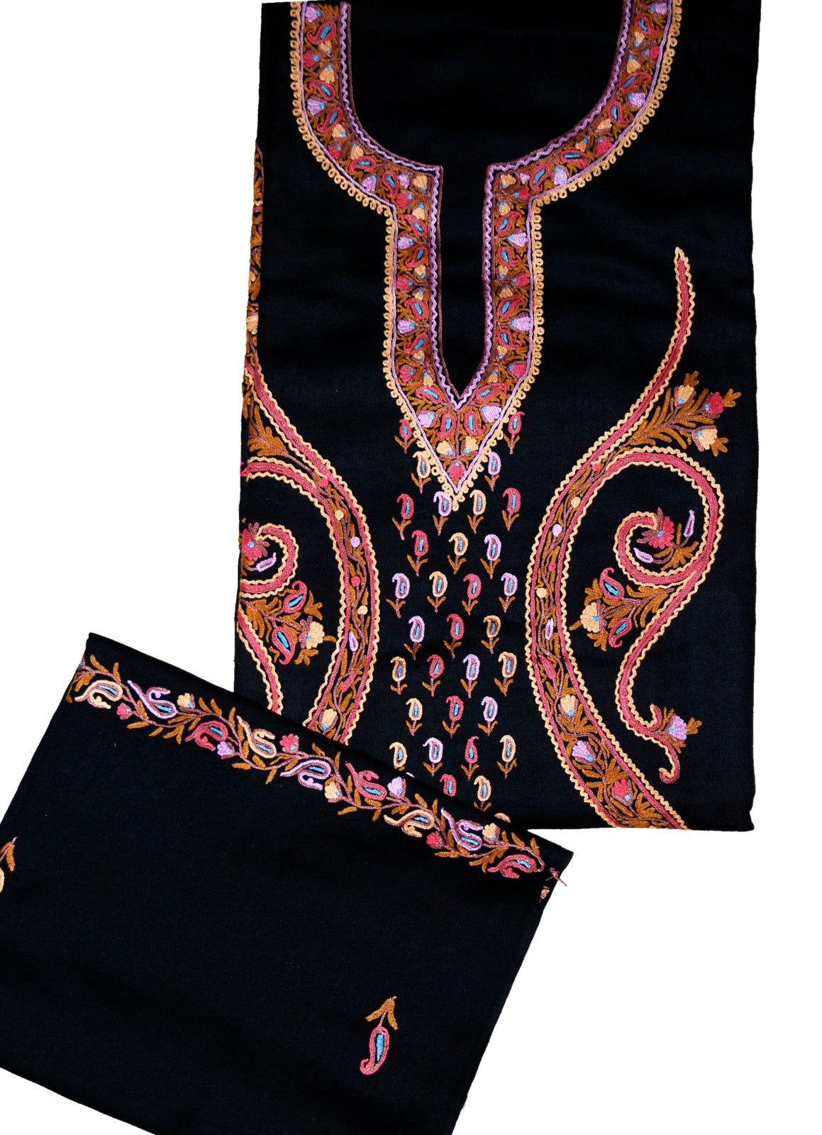 Woolen Salwar Kameez Suit Unstitched Fabric and Shawl Black, Multicolor Embroidery #FS-422