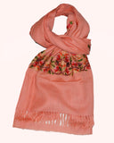 Peach Multicolor Embroidery Woolen Shawl Wrap Throw #WS-106