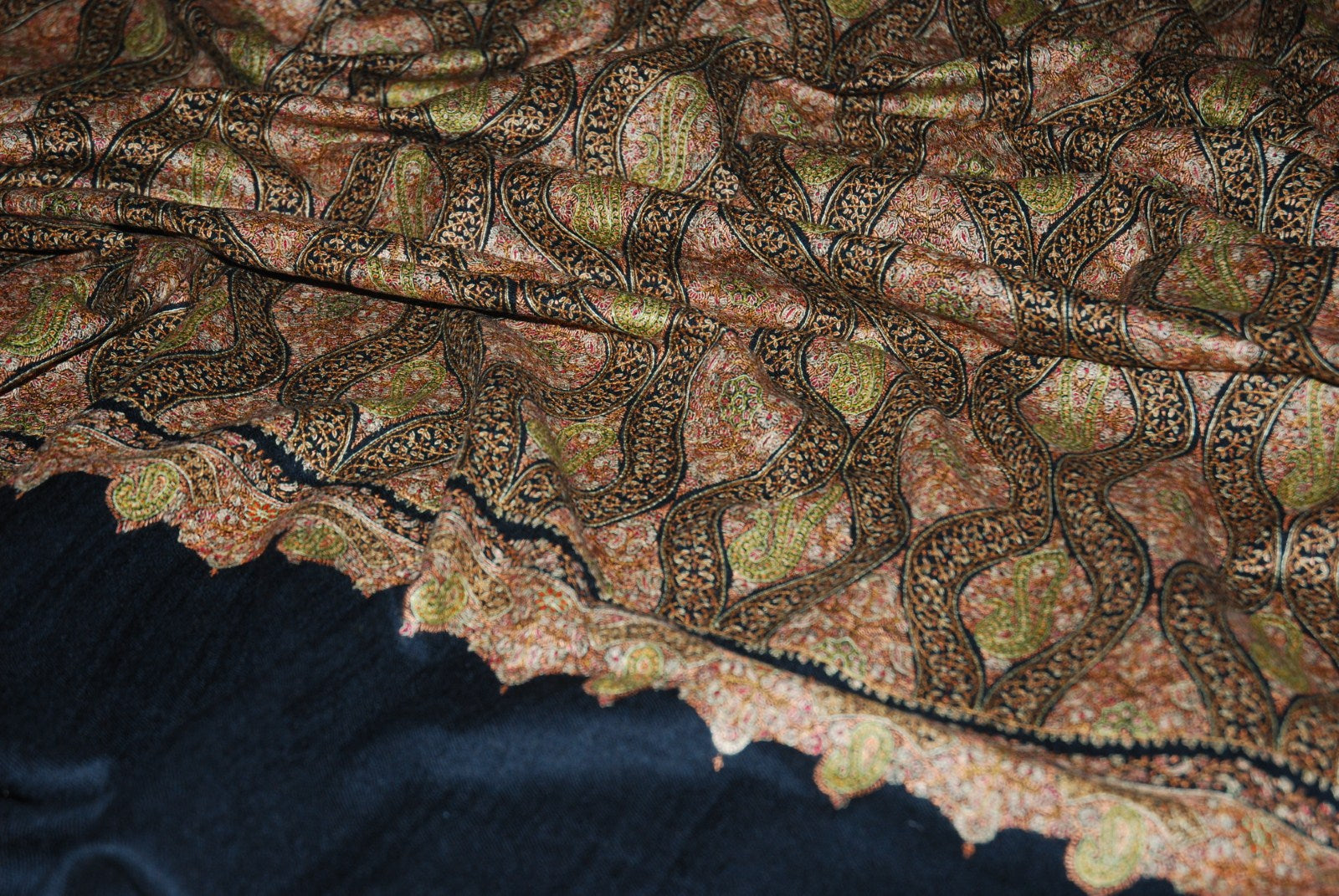 Kashmir Pashmina "Sozni" Needlework Jamawar Shawl Black, Multicolor Embroidery #PJM-003