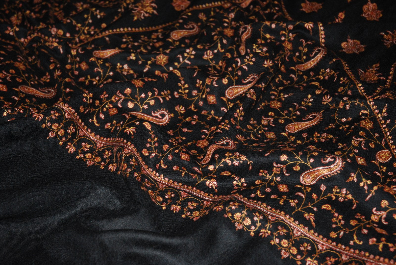 Kashmir Pashmina "Sozni" Needlework Embroidered "Cashmere" Shawl Black, Multicolor #PJL-003