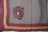 Hand Embroidered Woolen Shawl Beige, Gold "Tilla" and Sozni Embroidery #WS-935