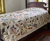 Cotton Crewel Embroidered Bedspread Off-White, Multicolor #FLR1354
