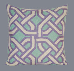 Cotton Crewel Pillow Cushion Cover, Purple and Teal Embroidery #CW-1103