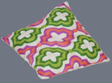 Cotton Crewel Pillow Cushion Cover, Pink and Green Embroidery #CW-1104