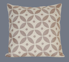 Cotton Crewel Pillow Cushion Cover, Beige and White Embroidery #CW-1105
