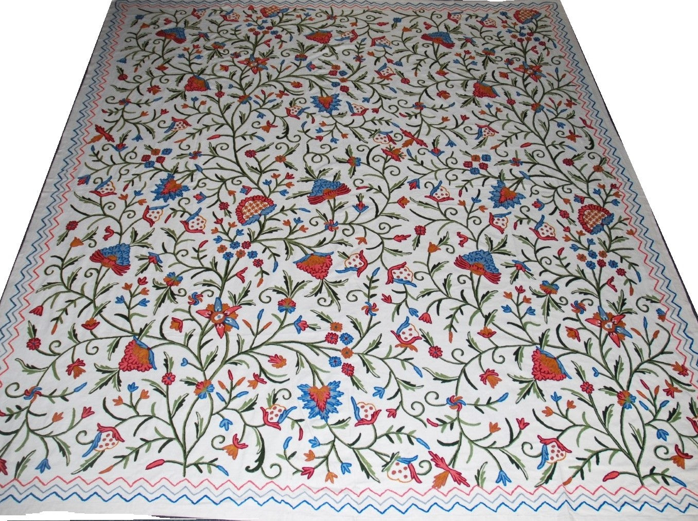 Crewel Bedspread "Tree of Life" Off-White, Multicolor Embroidery Kingsize #DDR1101