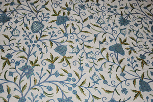 Cotton Crewel Embroidered Bedspread "Tree of Life", Blue and Green #DDR1112