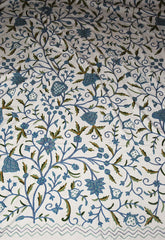 Crewel Cotton Bedspread "Tree of Life", Blue and Green #DDR1112