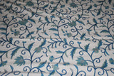 Crewel Cotton Bedspread Jacobean, Blue on White #TML1011