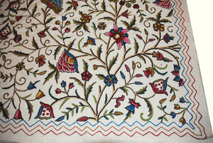 Cotton Crewel Embroidered Bedspread "Tree of Life" Off-White, Multicolor #DDR1001