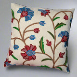 Cotton Crewel Pillow Cushion Cover Beige, Multicolor #CW226