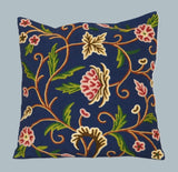 Cotton Crewel Pillow Cushion Cover Navy, Multicolor #CW232
