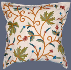 Cotton Crewel Pillow Cushion Cover "Maple", Multicolor #CW308