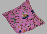 Cotton Crewel Pillow Cushion Cover Floral Pink, Multicolor #CW315