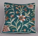 Cotton Crewel Pillow Cushion Cover Green, Multicolor #CW436