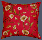 Cotton Crewel Pillow Cushion Cover Red, Multicolor #CW231
