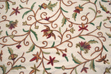 Cotton Crewel Embroidered Fabric Beige, Multicolor #FLR105