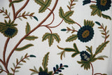 Crewel Cotton Embroidered Fabric Off-White, Multicolor #FLR152