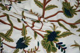 Crewel Cotton Embroidered Fabric Off-White, Multicolor #FLR152