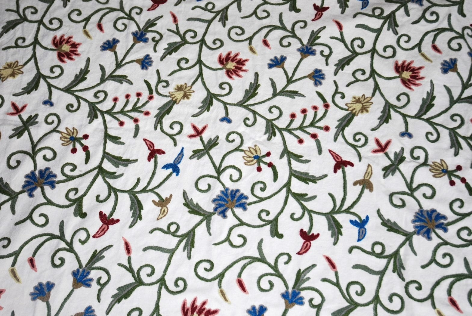 Cotton Crewel Embroidered Fabric Jacobean, Multicolor #TML004