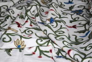 Cotton Crewel Embroidered Fabric Jacobean, Multicolor #TML004