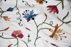 Cotton Crewel Embroidered Fabric Butterfly Off-White, Multicolor #BFL401