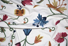 Cotton Crewel Embroidered Fabric Butterfly Off-White, Multicolor #BFL401