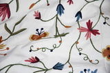 Cotton Crewel Embroidered Fabric Butterfly Off-White, Multicolor #BFL401