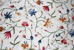 Cotton Crewel Embroidered Fabric Butterfly Off-White, Multicolor #BFL401