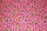 Cotton Crewel Embroidered Fabric Jacobean Pink, Multicolor #TML205
